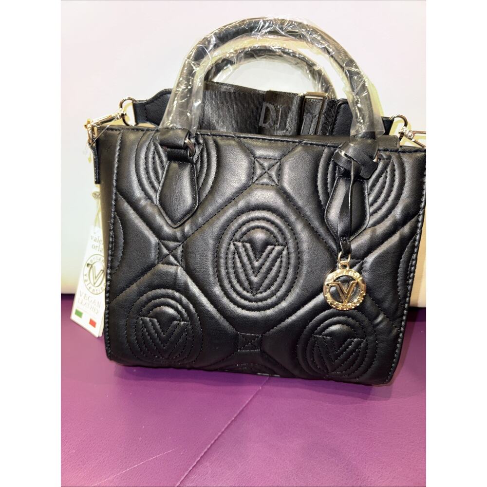 Valentino Orlandi Black Quilted Vegan Leather Tote Crossbody Bag NWT